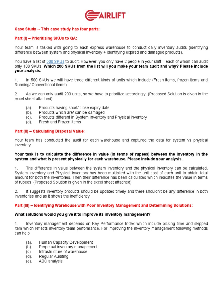 SKU Prioritization and Inventory Management Case Study | PDF ...