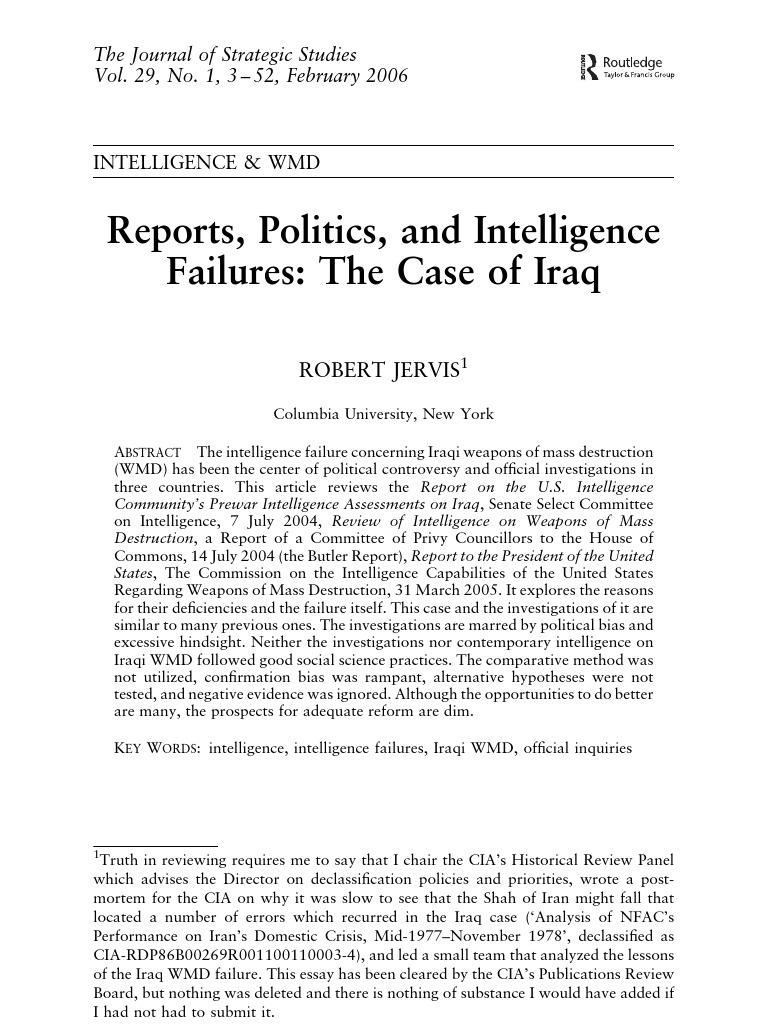 Iraq WMD Intelligence Failures Analysis | PDF | Intelligence Analysis ...