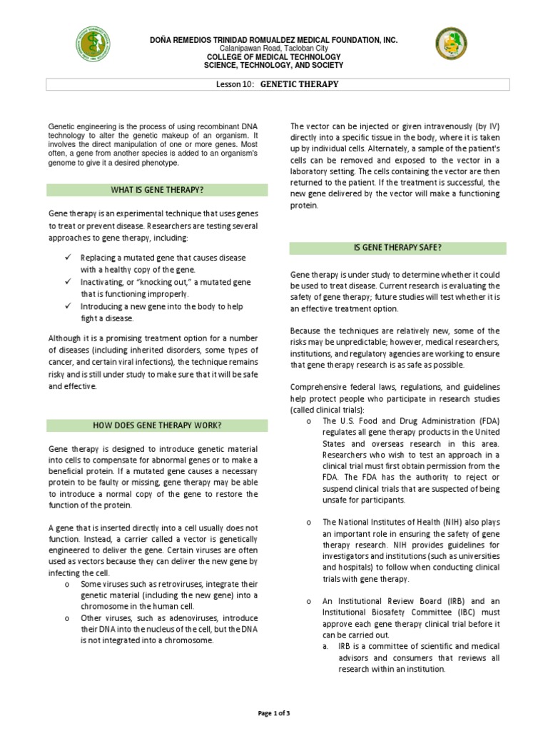 Lesson 10-Gene Therapy | PDF | Gene Therapy | Plasmid