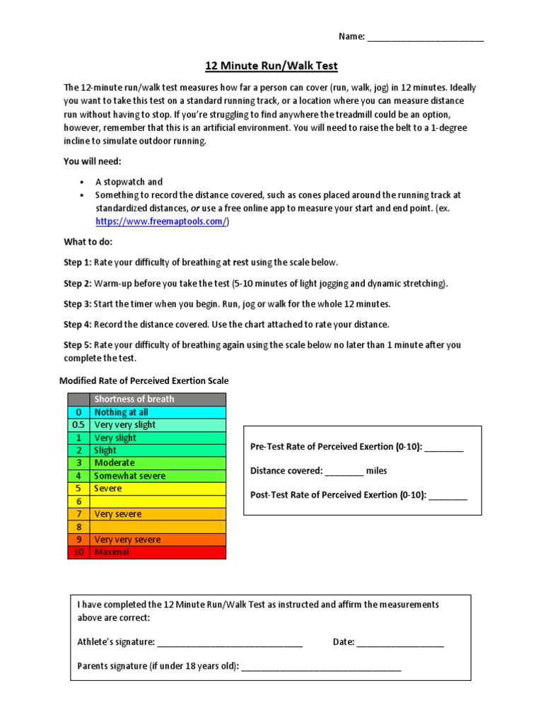 12 Minute Run/Walk Test: Shortness of Breath | PDF | Physiology ...