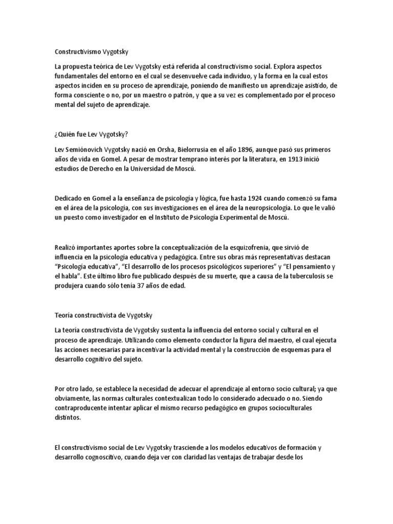 Constructivismo Vygotsky | PDF | Constructivismo (filosofía de la ...
