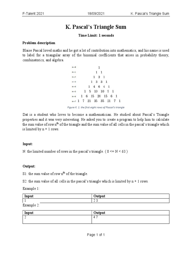 Pascal's Triangle Sum Calculation | PDF | Teaching Methods & Materials ...