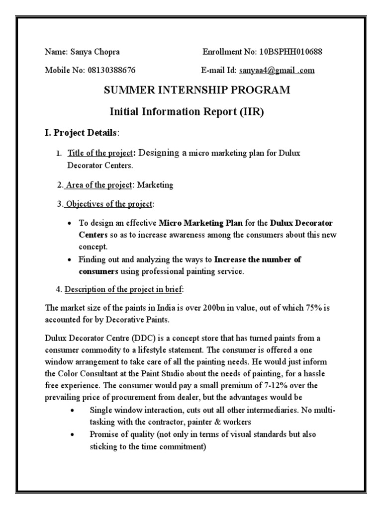Initial Information Report - Sanya Chopra | PDF | Marketing | Market ...