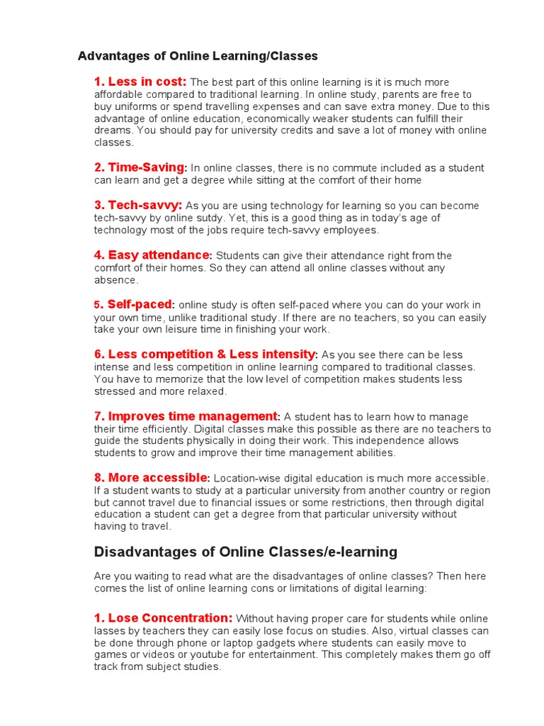 Advantages and Disadvantages of Online Learning | PDF | Educational ...