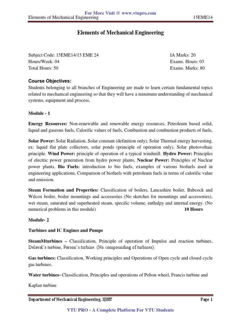 Elements of Mechanical Engineering 15me14 | PDF | Turbine | Nuclear Reactor