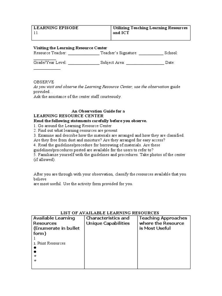 Observing Learning Resources and ICT Usage | PDF | Educational ...