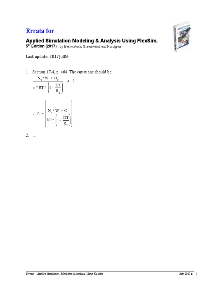 Errata For: Applied Simulation Modeling & Analysis Using Flexsim | PDF