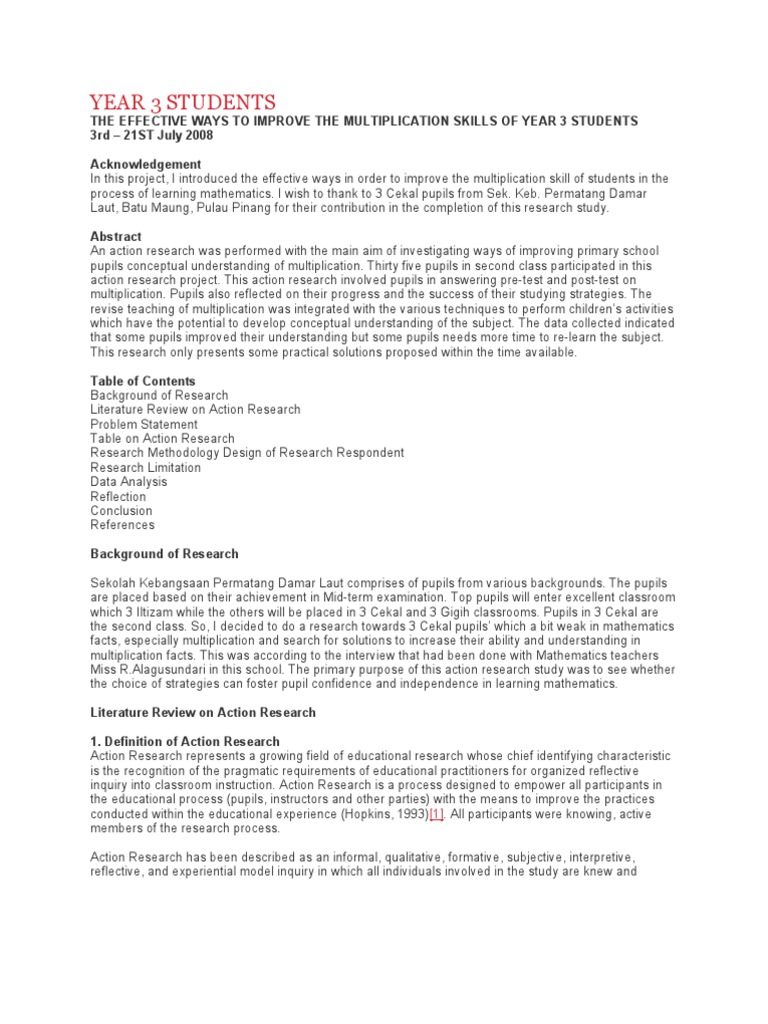 examples of action research papers in education pdf