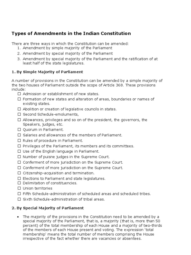 Indian Constitution Amendment Procedures | PDF | Constitutional ...