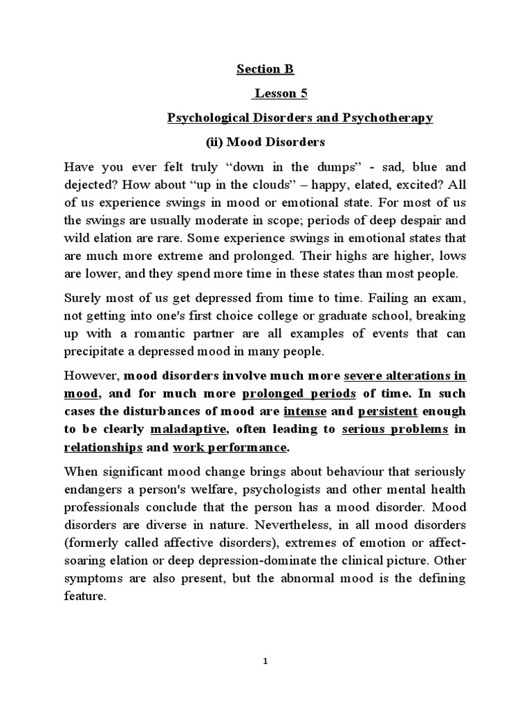 Lesson 5 - Notes 4 Mood Disorders | PDF | Bipolar Disorder | Major ...