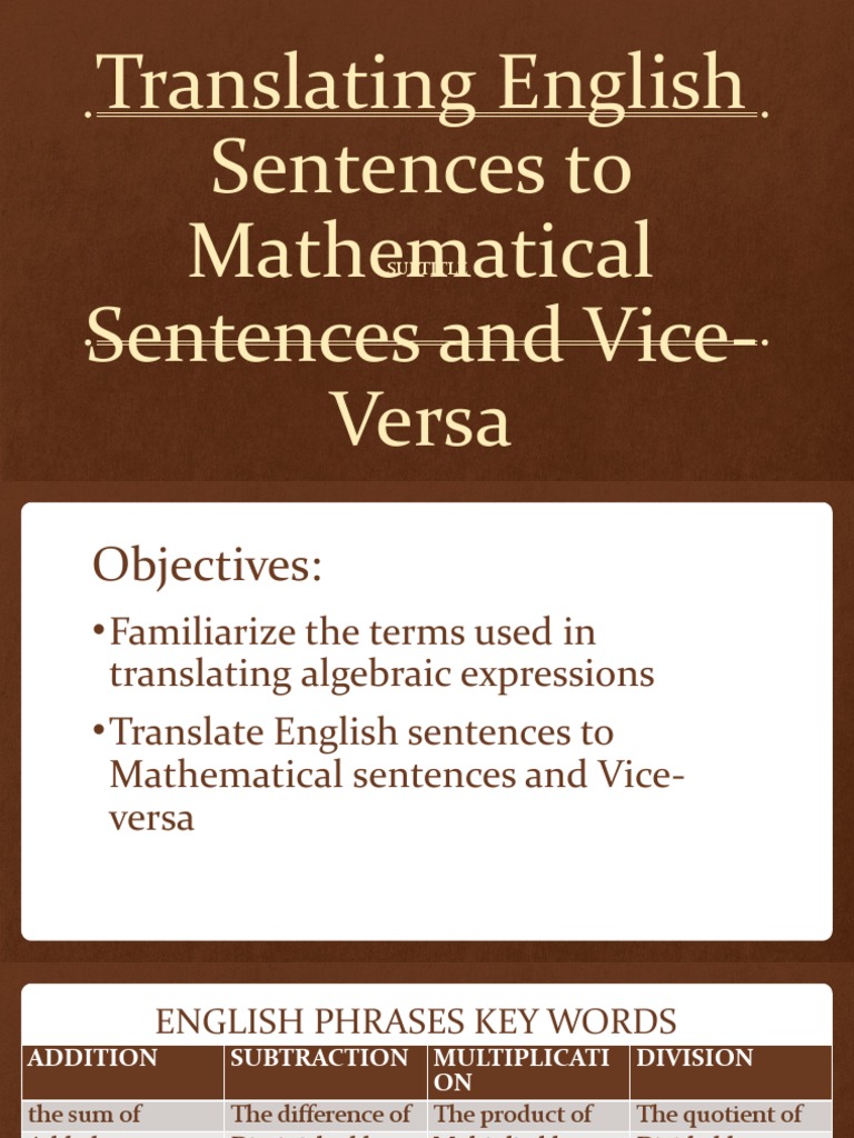 Translating English Sentences To Mathematical Sentences and ViceVersa