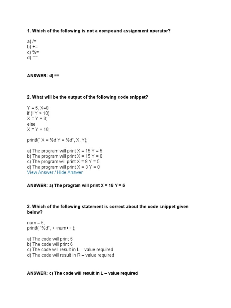 Which of The Following Is Not A Compound Assignment Operator? | PDF ...