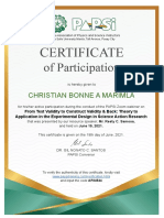 Certificate MARIMLA - From Test Validity To Construct Validity & Back - Theory To Application in The Experimental Design in Science Action Research