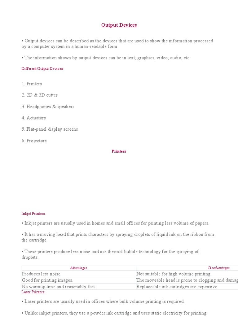 A Comprehensive Overview of Common Output Devices Their Functions, Types, and Applications