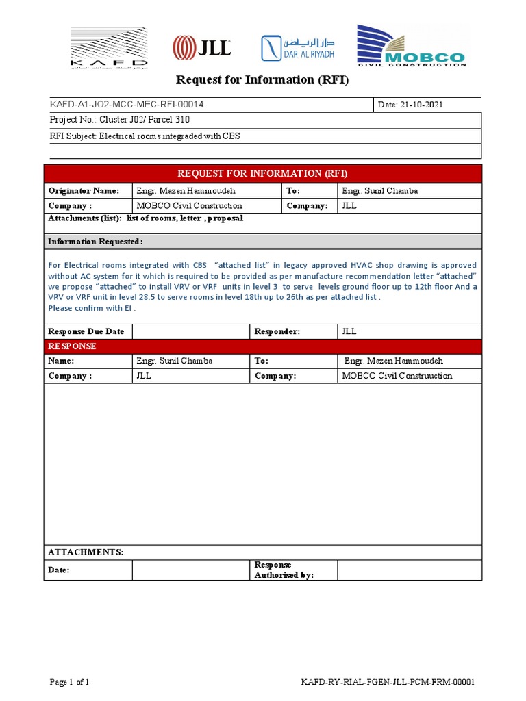 RFI for Electrical Rooms HVAC Integration | PDF | Law | Computers