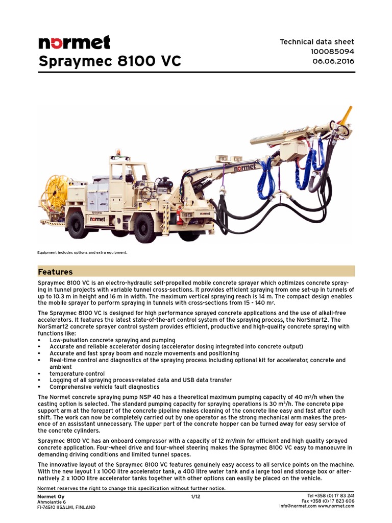 Normet Spraymec 8100 VC Overview | PDF | Pump | Power Supply