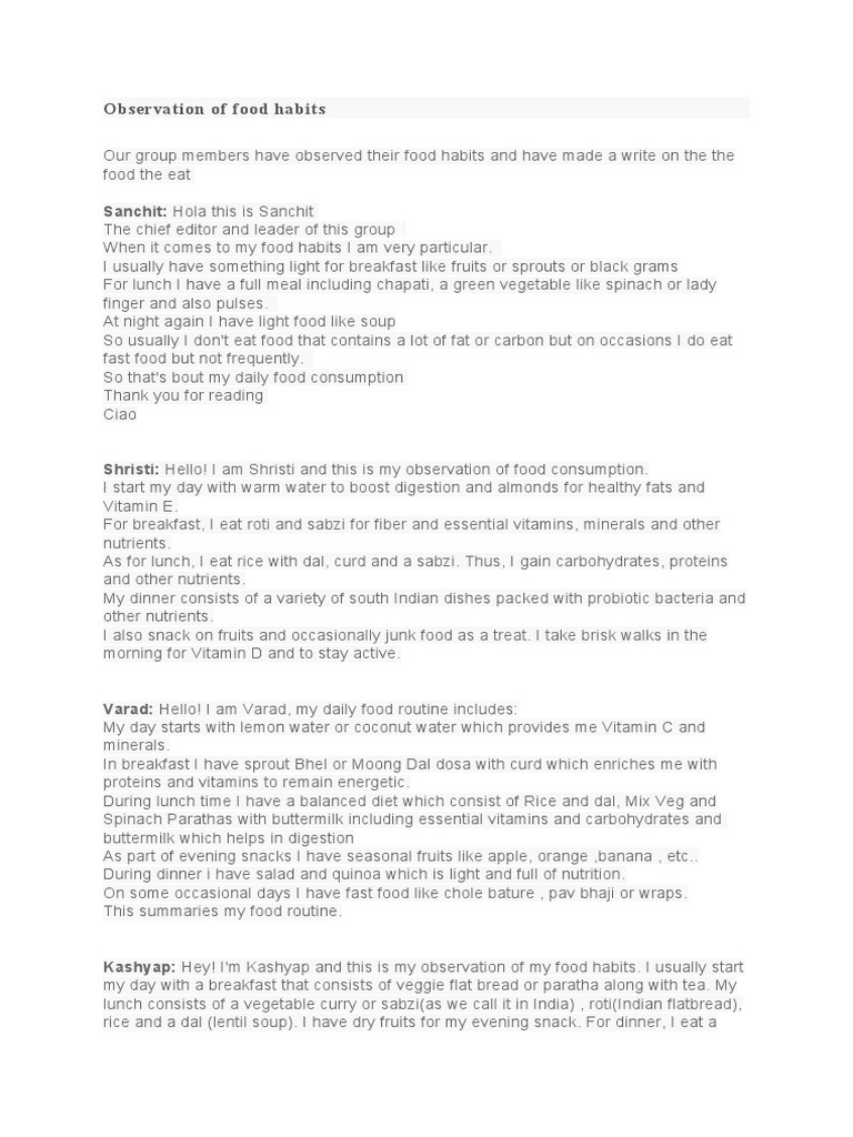 Project Part 2 Food Habits | PDF | Foods | Curry