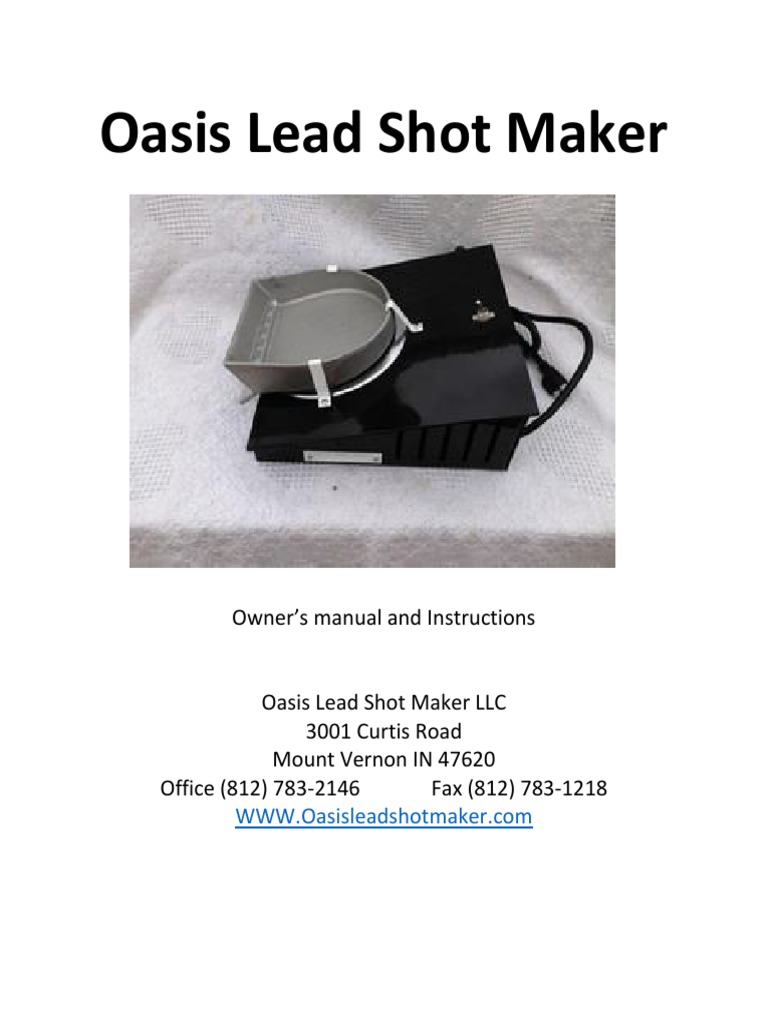 Oasis Lead Shot Maker Owner's Manual and Instructions PDF Coolant