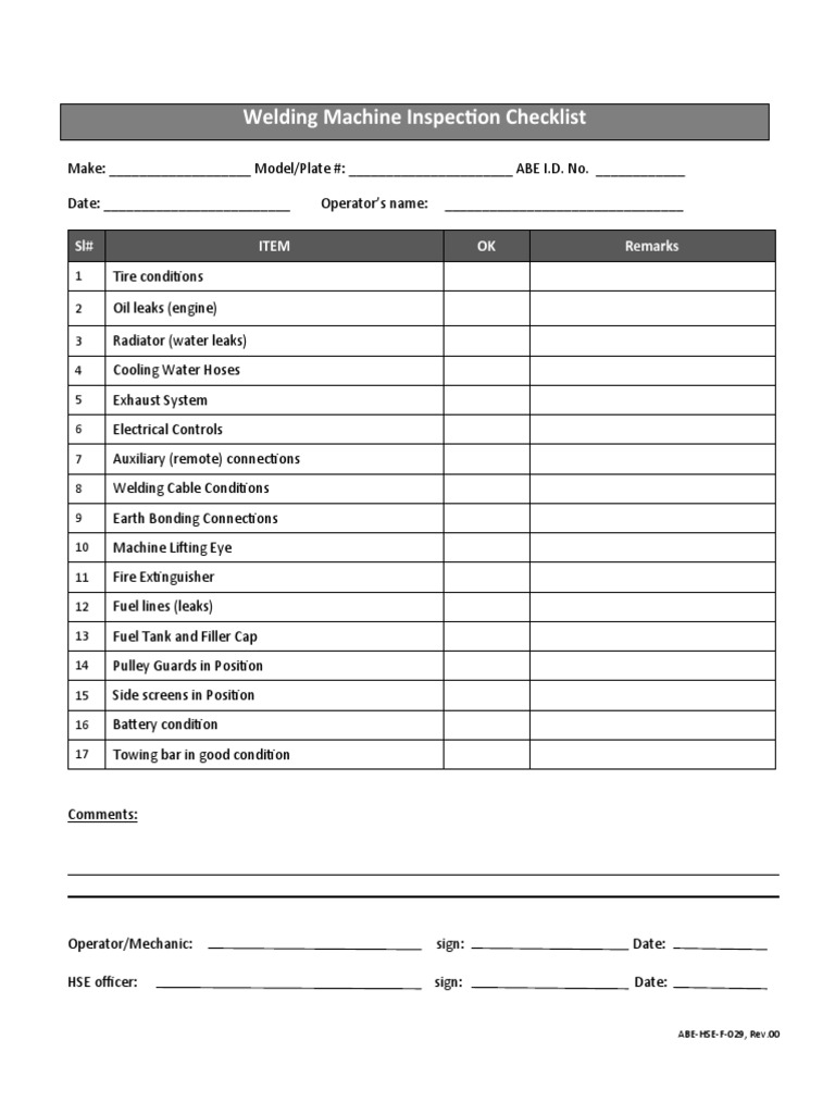F 029 Welding MC Inspection Checklist 1 PDF