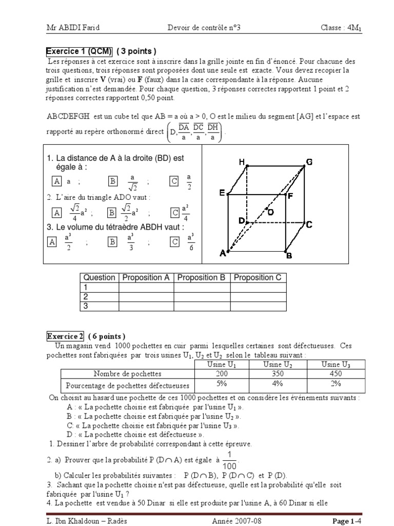 Devoir de mathématiques 4M1 - Bac 2007 | PDF | Asymptote | Courbe
