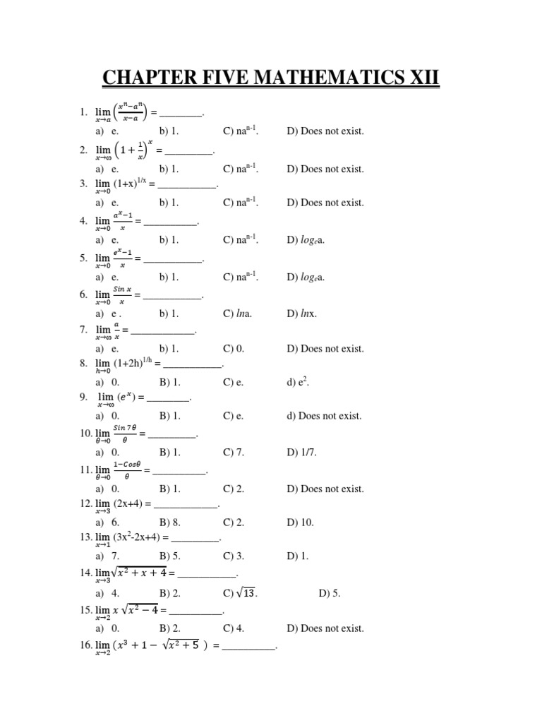 Limits Questions for Class 12 | PDF | Technology & Engineering
