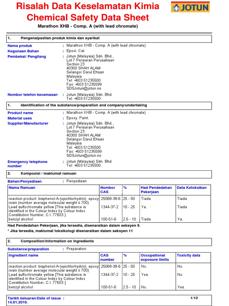 SDS Marathon XHB Comp. A (With Lead Chromate) Marine Protective