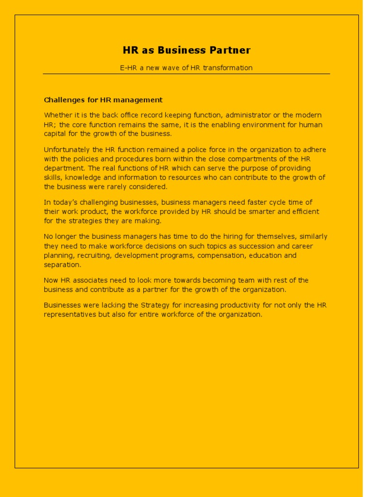 Hr Business Partner Pdf Human Resources Automation
