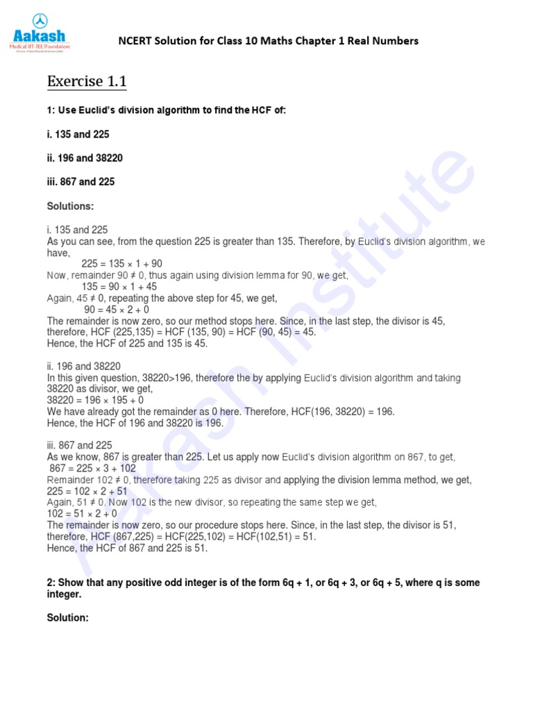 NCERT Class 10 Maths Chapter 1 Solutions | PDF | Numbers | Elementary ...