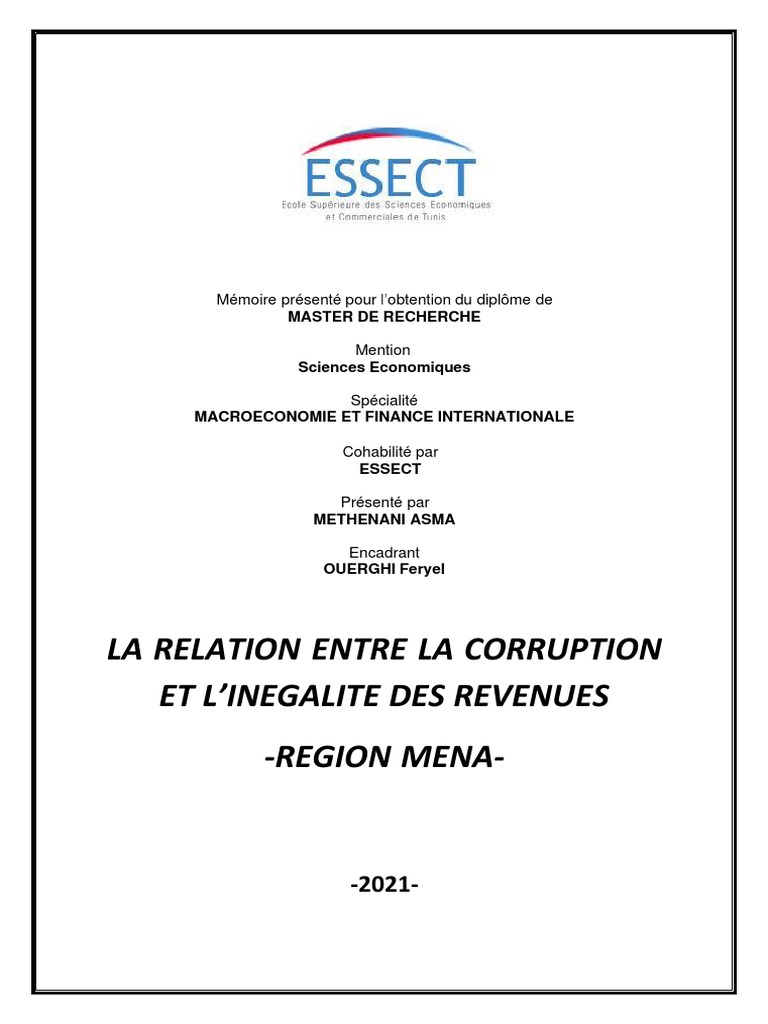 Sur Le Schéma Ci dessous Souligne Les Inégalités économiques Mémoire de Recherche - Sujet - Corruption Et Inégalité Des Revenus | PDF |  la corruption | Inégalité sociale