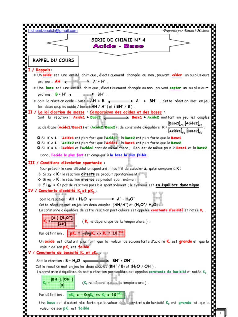 Exercices corrigés sur acides et bases | PDF | Ph | Constante d'acidité