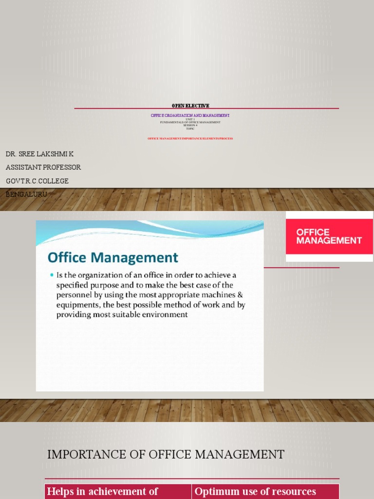 Office Management Meaning Importance and Elements PDF