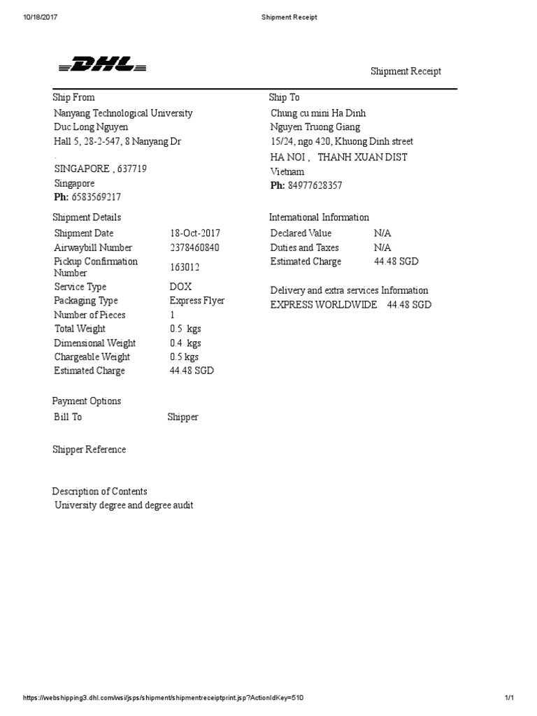Shipment Receipt PDF