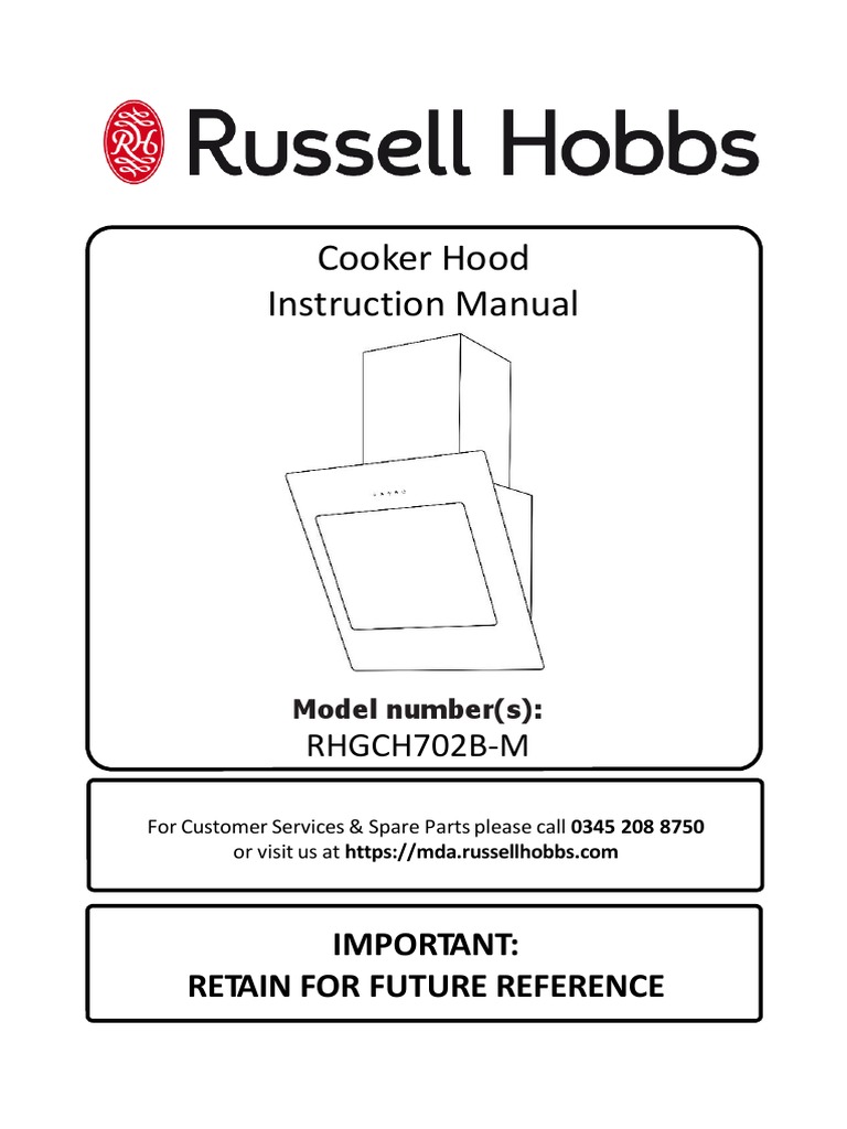 Cooker Hood Instruction Manual Important Retain For Future Reference