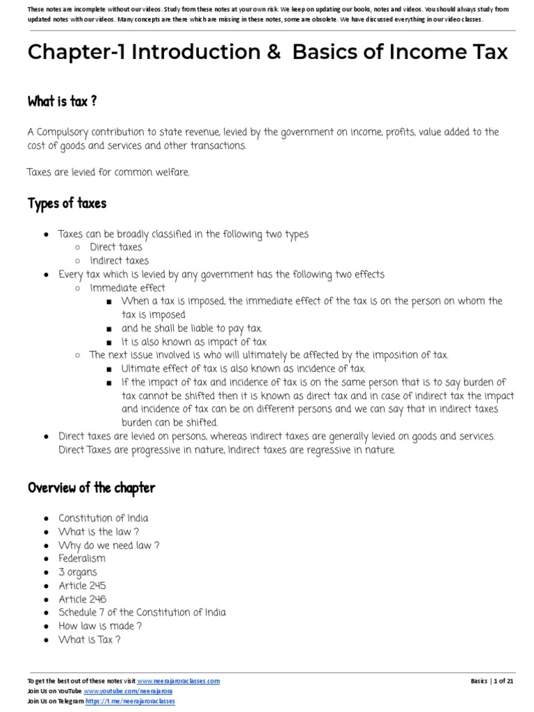 Income Tax Basics and Legal Framework | PDF | Taxes | Indirect Tax