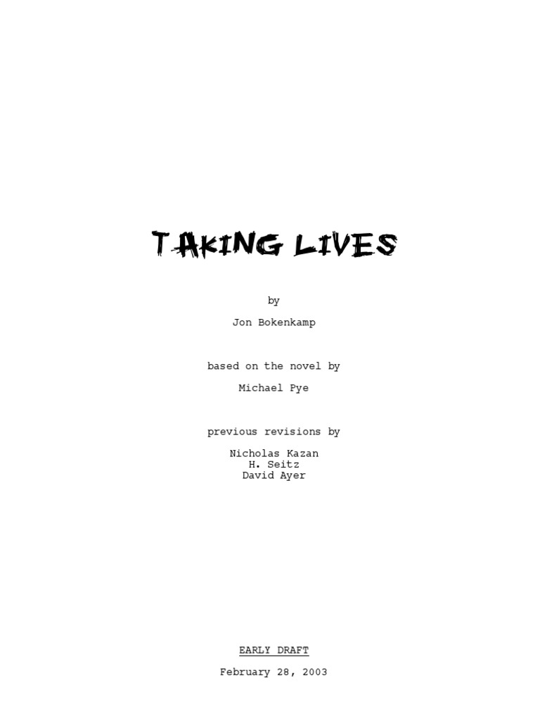 Taking Lives by Jon Bokenkamp PDF