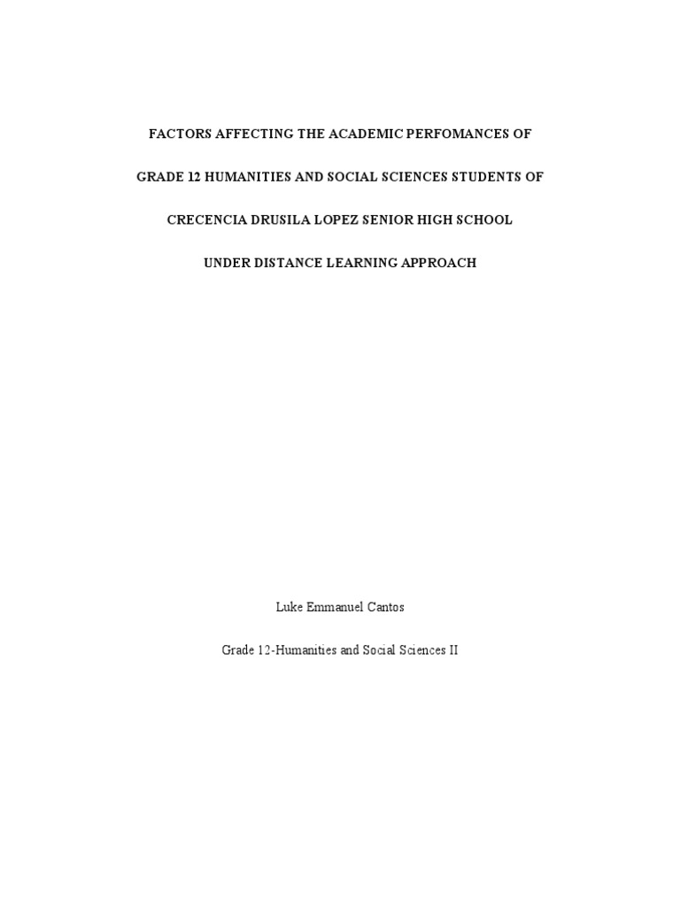 Factors Influencing Grade 12 Performance | PDF | Questionnaire | Survey ...
