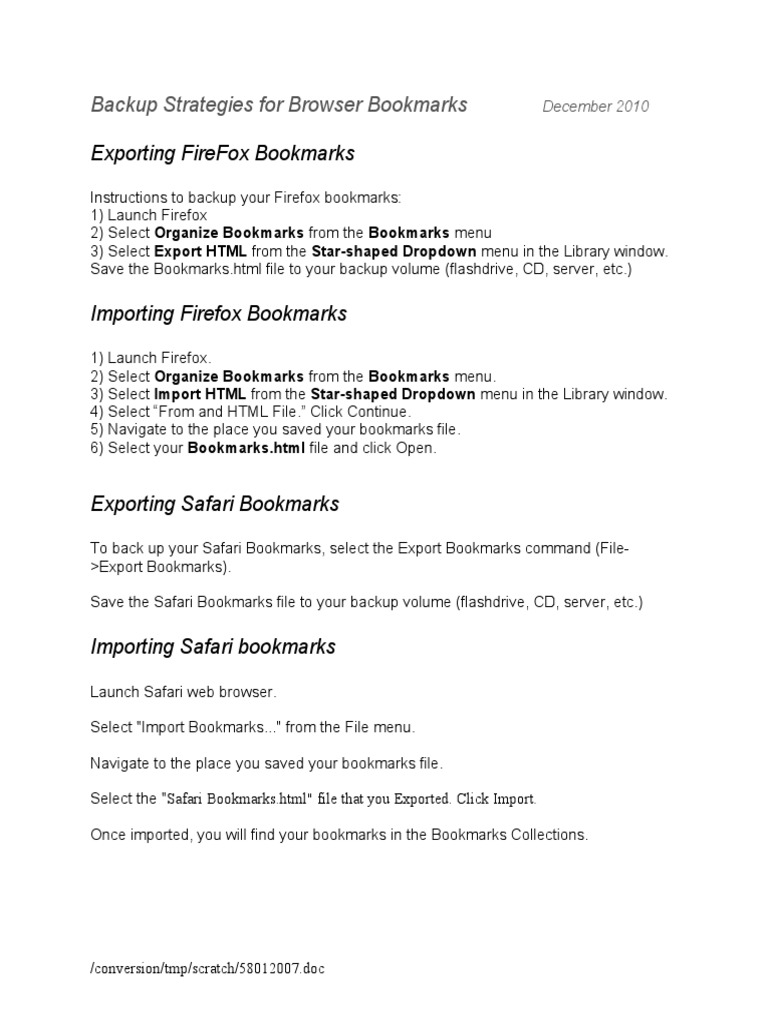 Backup and Transfer Browser Bookmarks | PDF | Technology & Engineering