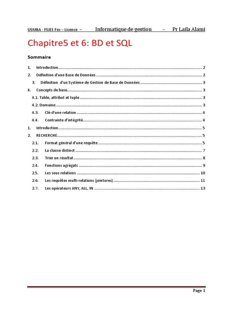 Bases de Données et SQL Essentials | PDF | Base de données ...