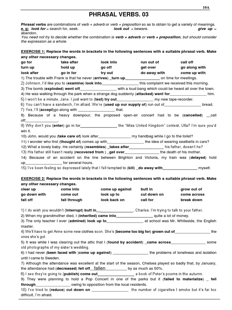 L P 10a. Phrasal Verbs. 03 | PDF | Adverb