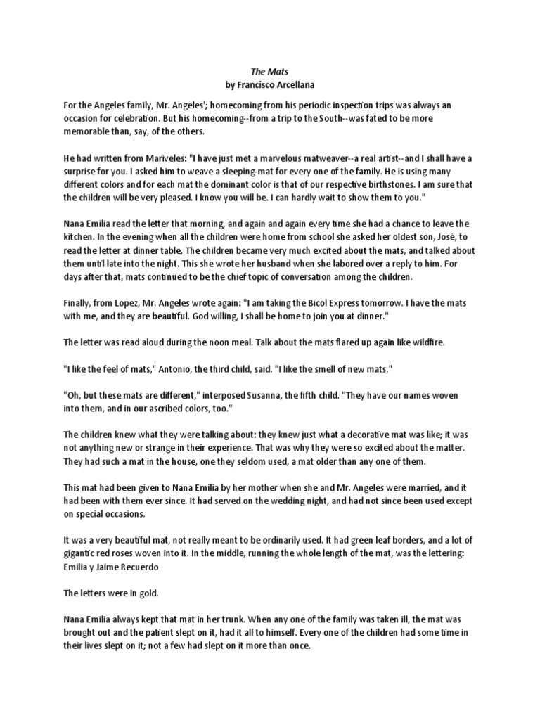 By Francisco Arcellana The Mats PDF