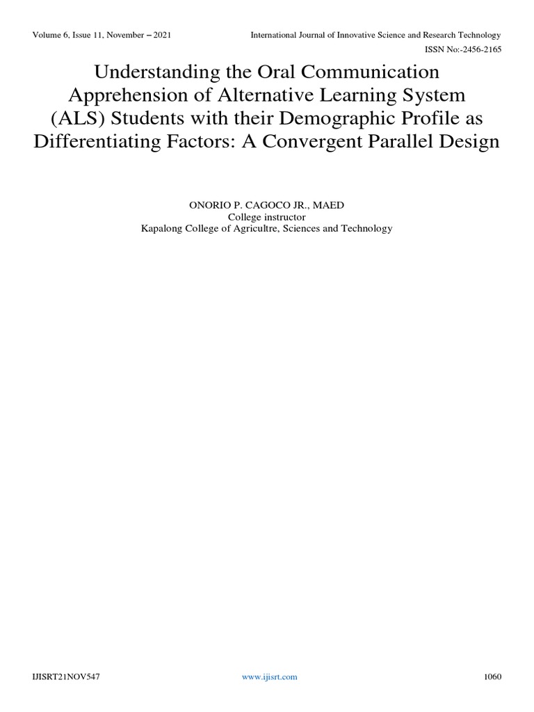 Understanding The Oral Communication Apprehension of Alternative