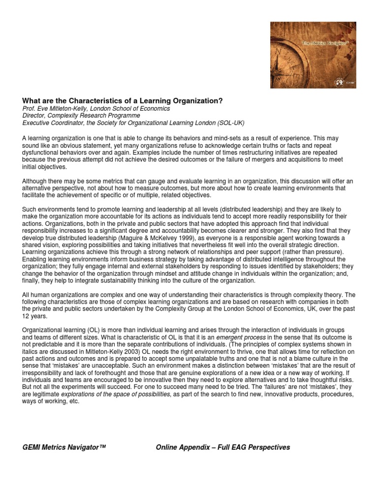 Characteristics of Learning Organizations | PDF
