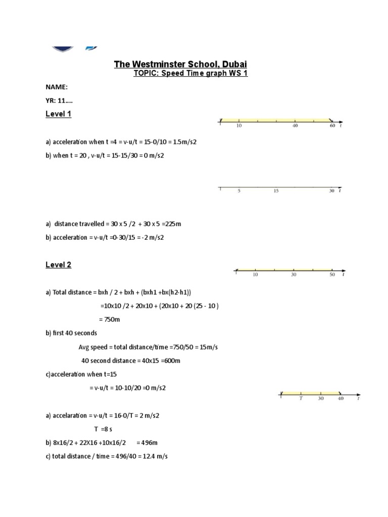 Speed Time Graph WS Day 1 | PDF