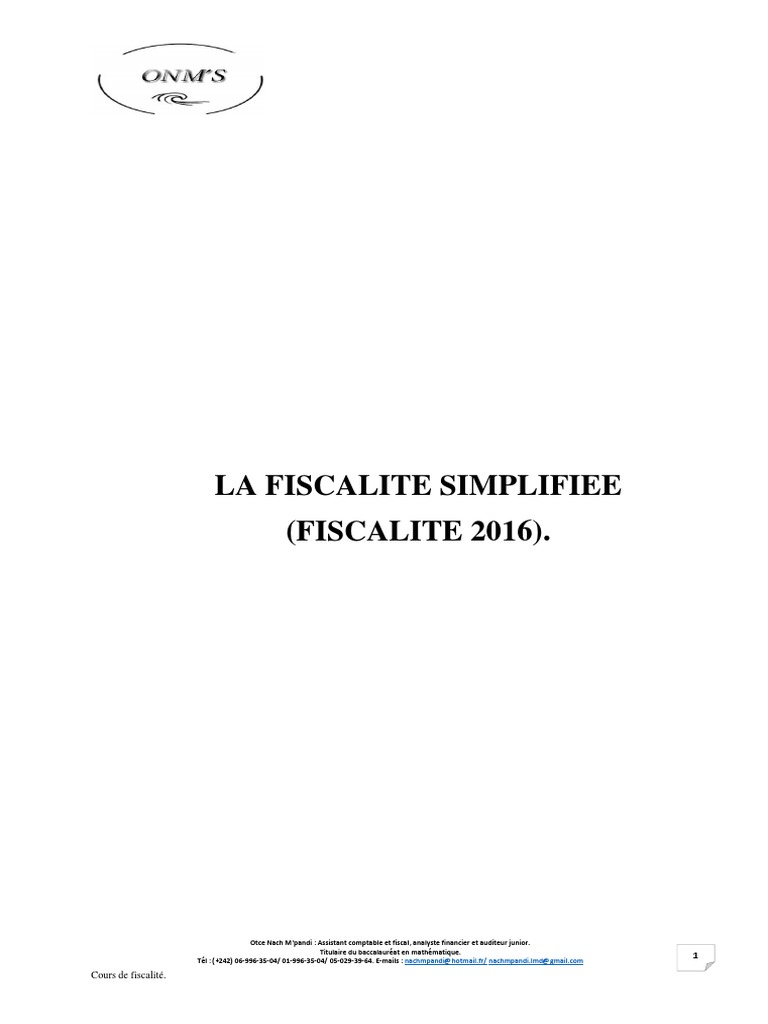 Cours de Fiscalité Simplifiée 2016 | PDF | Impôts | Impôt sur le revenu