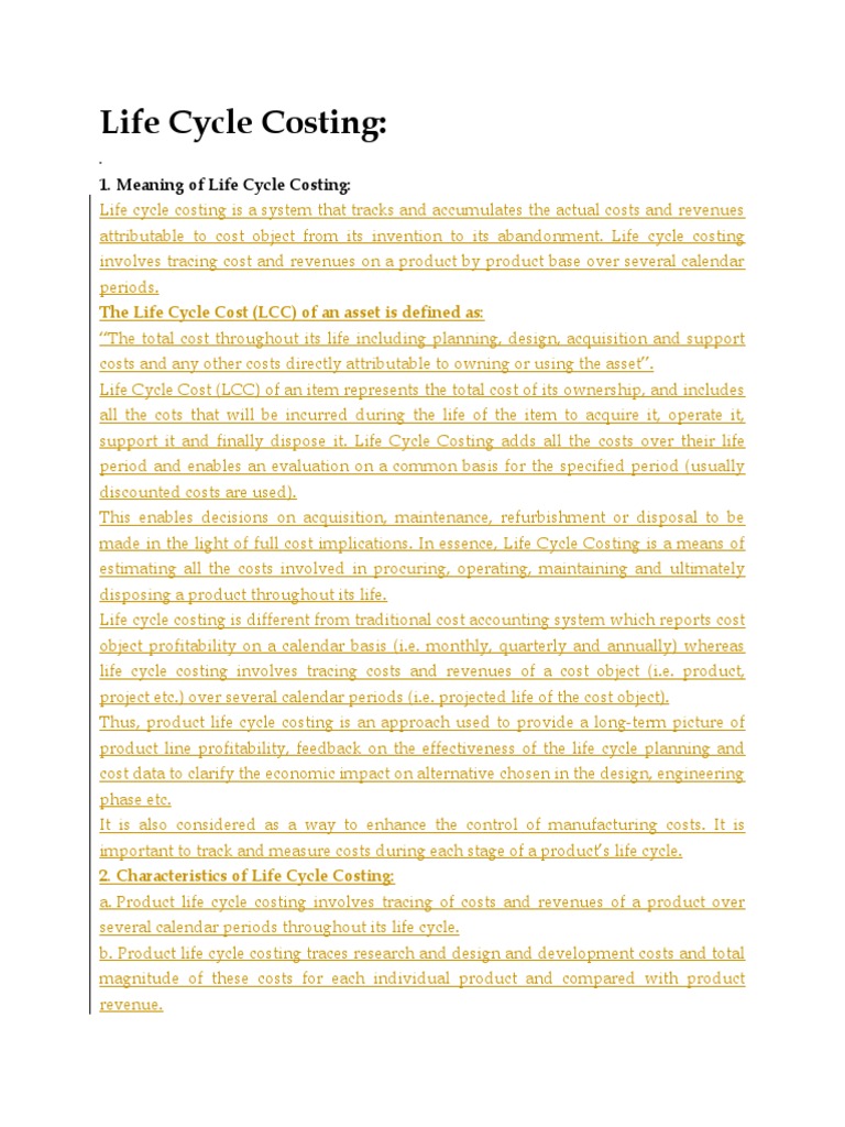 Life Cycle Costing PDF Life Cycle Assessment Product Lifecycle