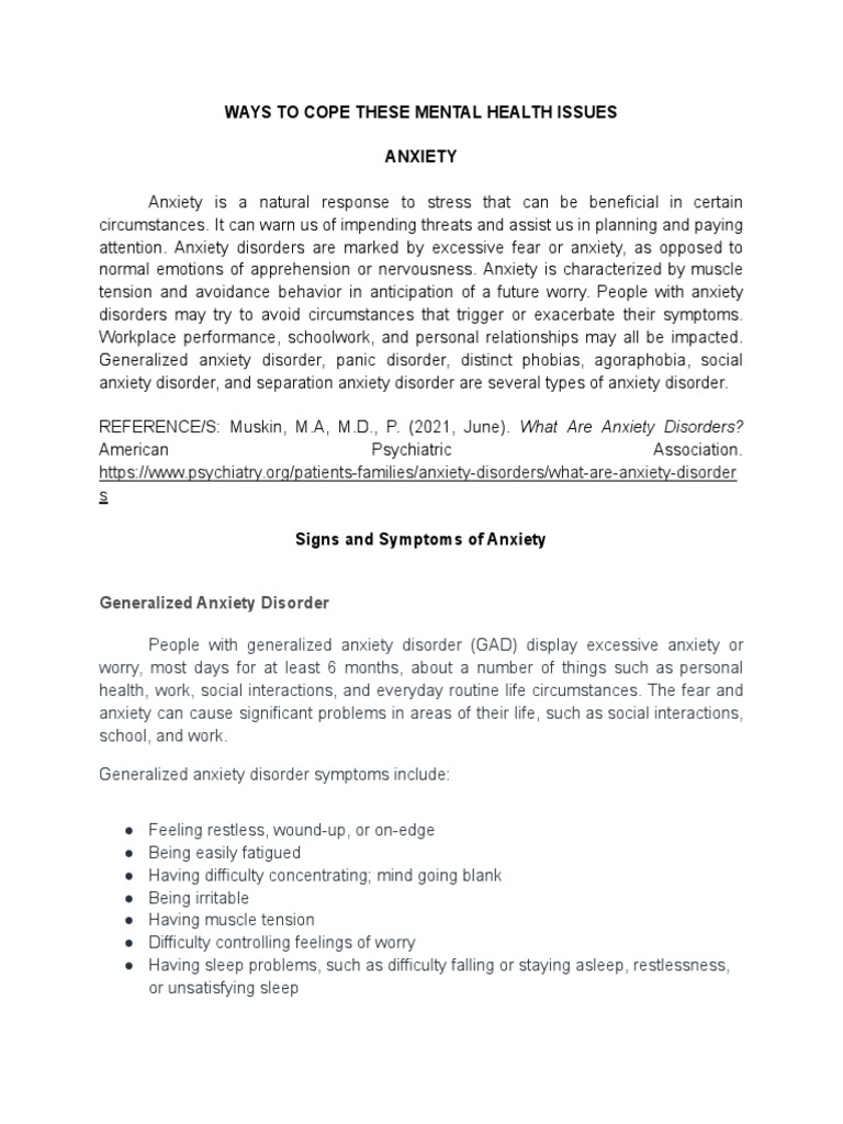 Coping Strategies for Anxiety and Depression | PDF | Anxiety Disorder ...