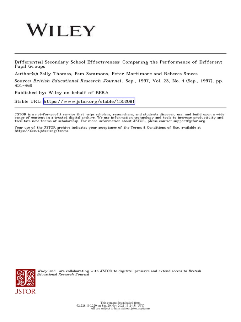 Differential Effects of Secondary Schools An Analysis of School and