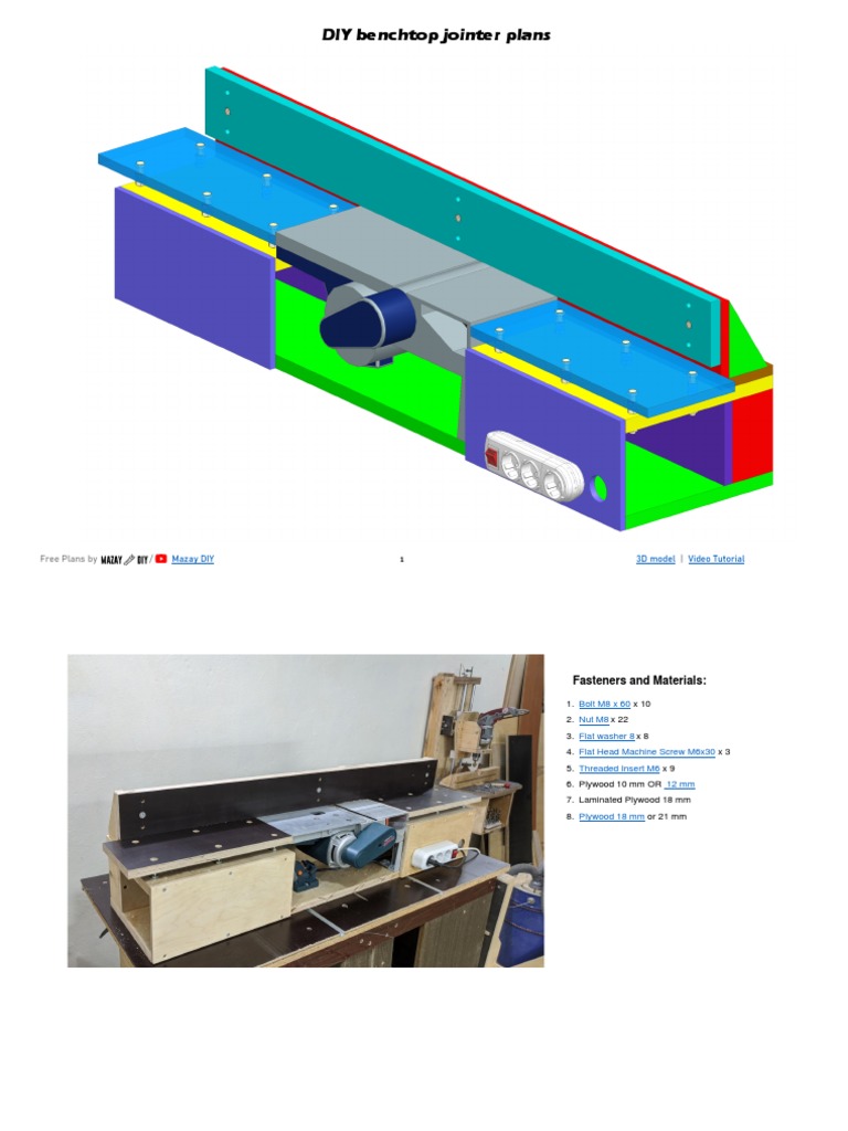 DIY Benchtop Jointer Plans Mazay DIY 3D Model Video Tutorial PDF