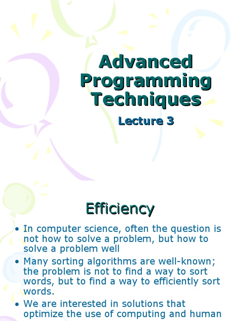 Advanced Programming Techniques | PDF | Time Complexity | Algorithms