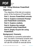 The Objective of The Lab Is To Explore Some of The Functions of Powershell